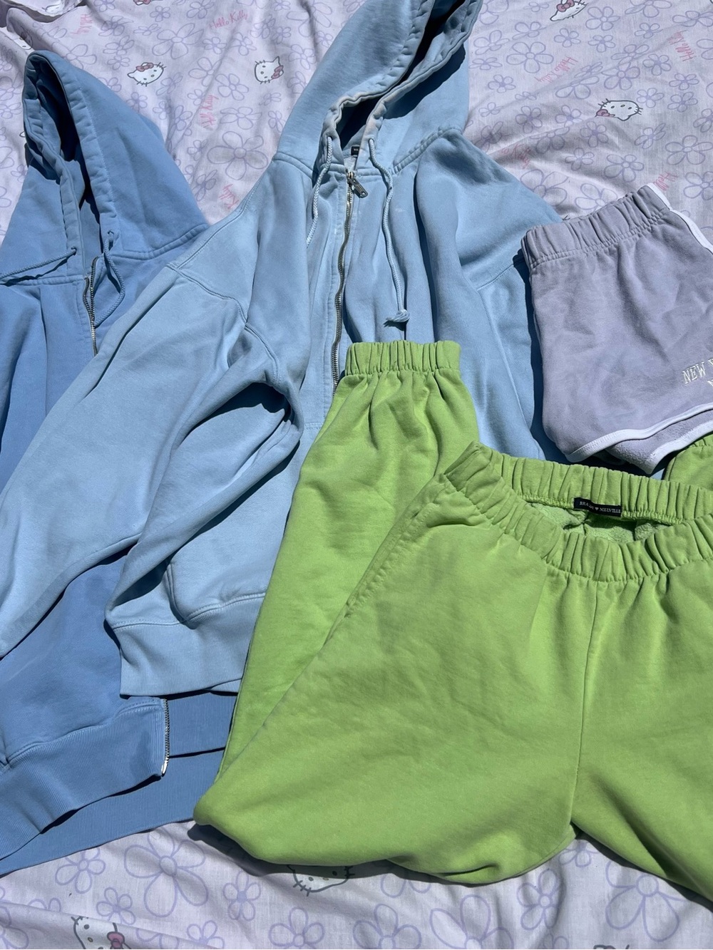 Brandy Melville / John Galt Bundle- 2 blue hoodies, lime sweats, new york shorts